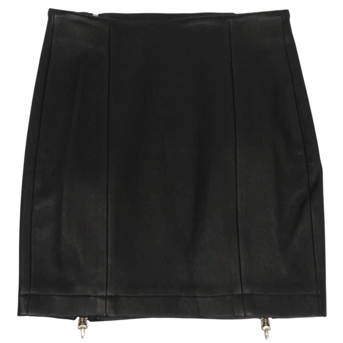 Chrome Hearts ブラックレザーミニスカート クロムハーツ ダガー ダブルジップ レザー ミニ スカート レザー SV925