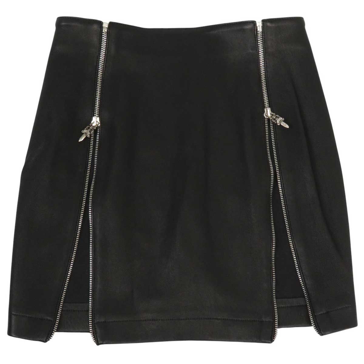 クロムハーツ ダガー ダブルジップ レザー ミニ スカート レザー SV925