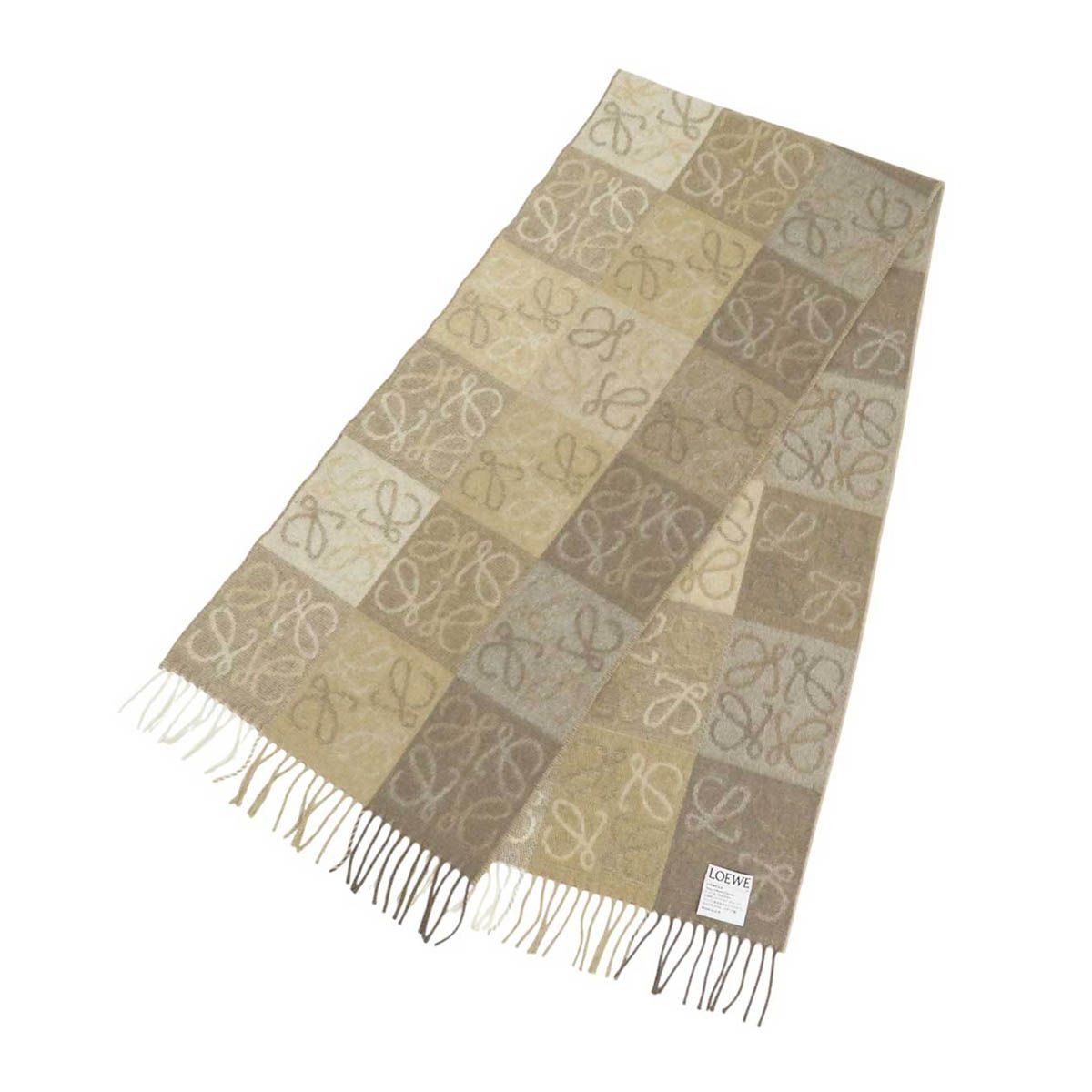 ロエベ アナグラム チェッカーボード ダブルフェイス スカーフ F810487X17 ユニセックス ホワイト ベージュ LOEWE アパレル 小物