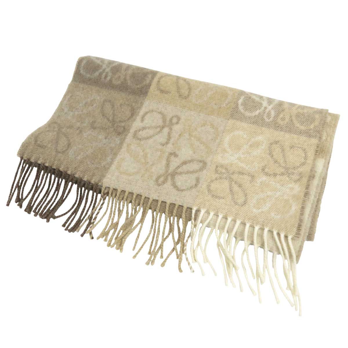 ロエベ アナグラム チェッカーボード ダブルフェイス スカーフ F810487X17 ユニセックス ホワイト ベージュ LOEWE アパレル 小物