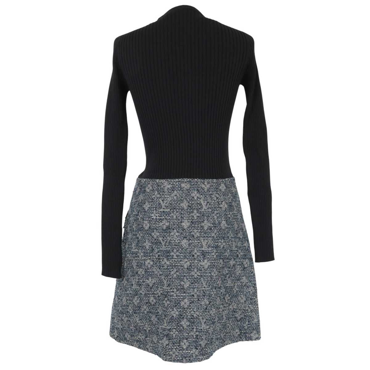 ルイヴィトン リブ ニット ツイード 切替 ワンピース モノグラム レディース ブラック グレー シルバー LOUIS VUITTON アパレル 小物