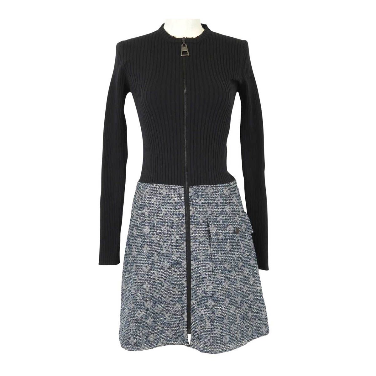 未使用級　ルイヴィトン　ニットワンピース　プリーツ　フリル　切替　ブラック　M 未使用級 ルイヴィトン ニットワンピース プリーツ フリル 切替 ブラック M