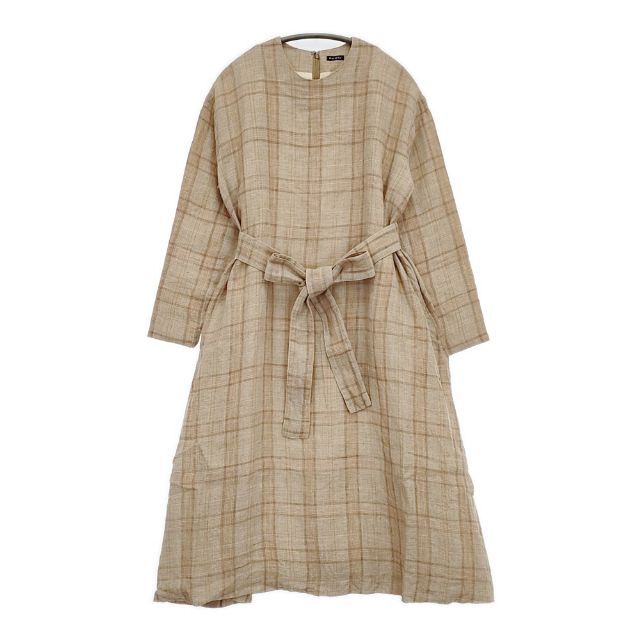 R-D.M.Co- リネン チェック ベルト付き ドレス ワンピース ベージュ レディース マンズテーラー 5-1027M∞