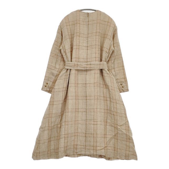 R-D.M.Co- リネン チェック ベルト付き ドレス ワンピース ベージュ レディース マンズテーラー 5-1027 M∞