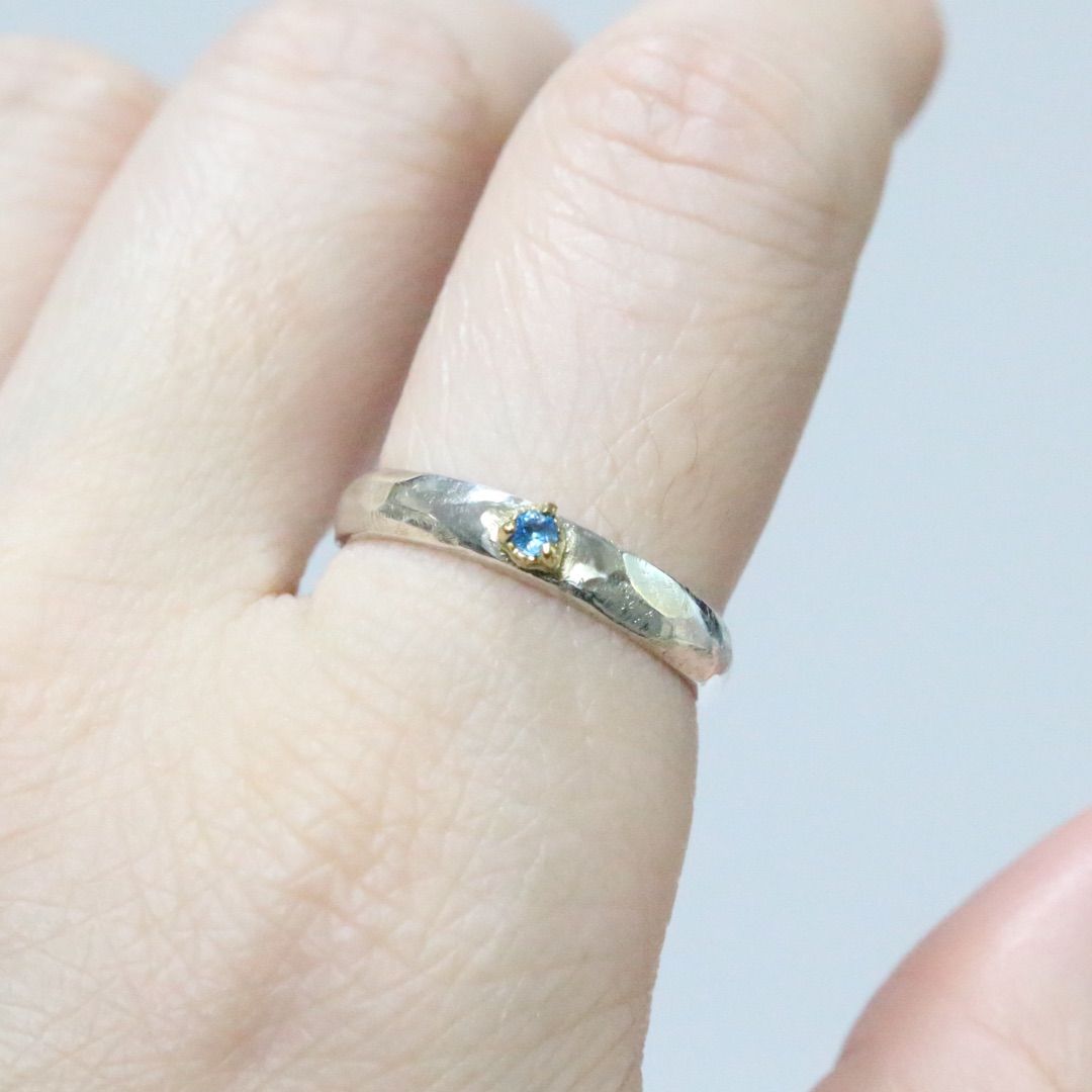 激レアルース✴︎ブルーのバイカラーユークレース太めシルバーK18コンビリング12号 激レアルース✴︎ブルーのバイカラーユークレース太めシルバーK18