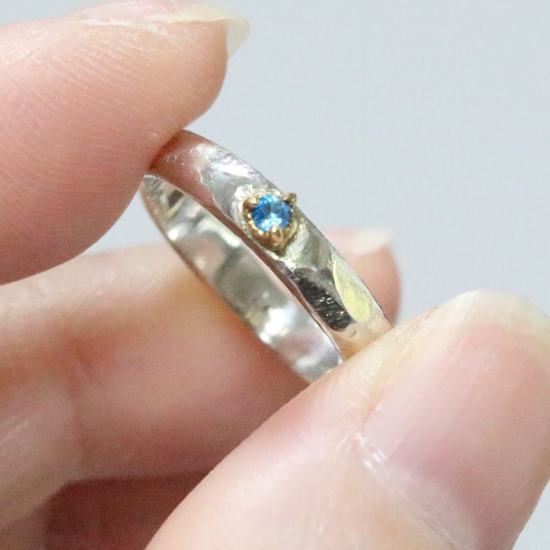 激レアルース✴︎ブルーのバイカラーユークレース太めシルバーK18コンビリング12号 激レアルース✴︎ブルーのバイカラーユークレース太めシルバーK18