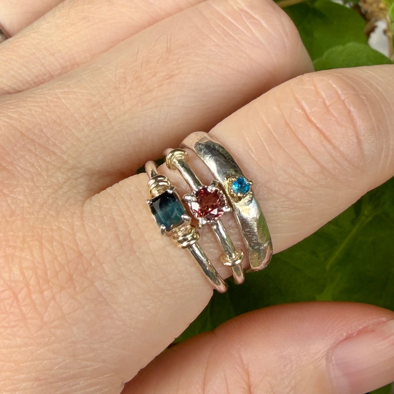 激レアルース✴︎ブルーのバイカラーユークレース太めシルバーK18コンビリング12号 激レアルース✴︎ブルーのバイカラーユークレース太めシルバーK18