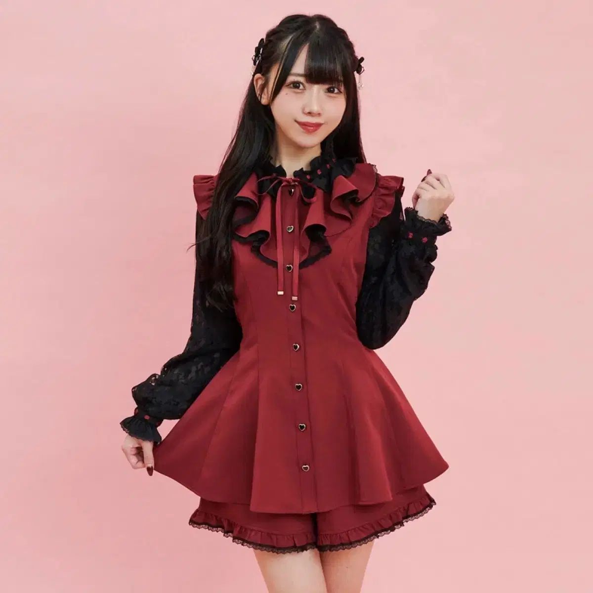 シークレットハニー ワイン バーガンディ レース セットアップ 長袖 地雷系 量産型 リズリサ マズ