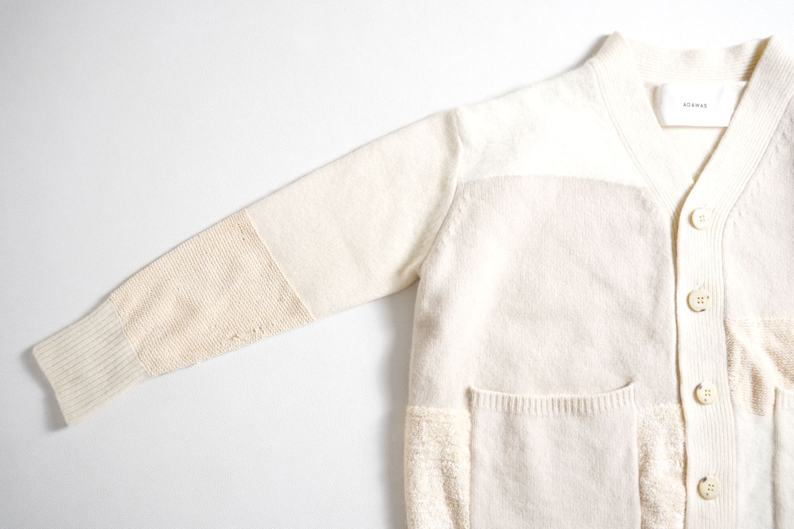  751 t ADAWAS アダワス ウールモヘヤ混 パッチワーク ニット カーディガン ナチュラル サイズ 長袖 カーディガン ボレロ アンサンブル