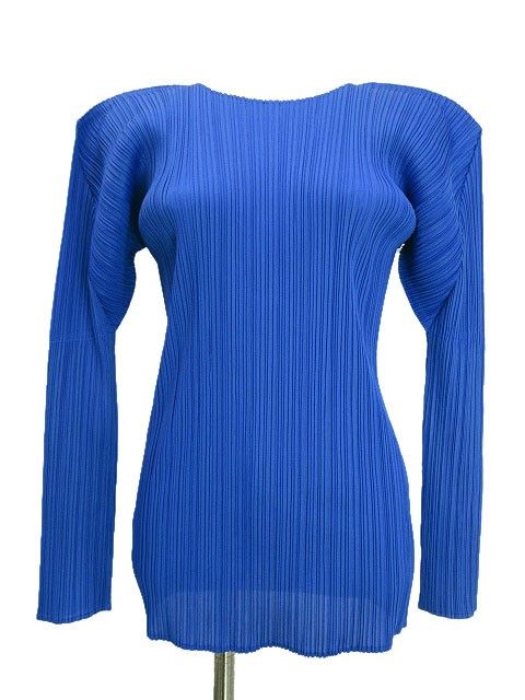 プリーツプリーズ PLEATS PLEASE カットソー ブラウス 長袖 ブルー 青 F 無地 イッセイミヤケ ISSEY MIYAKE