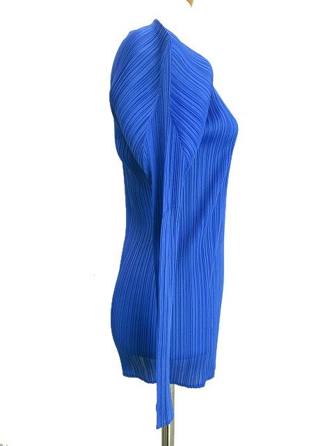  プリーツプリーズ PLEATS PLEASE カットソー ブラウス 長袖 ブルー 青 F 無地 イッセイミヤケ ISSEY MIYAKE 長袖 Tシャツ カットソー