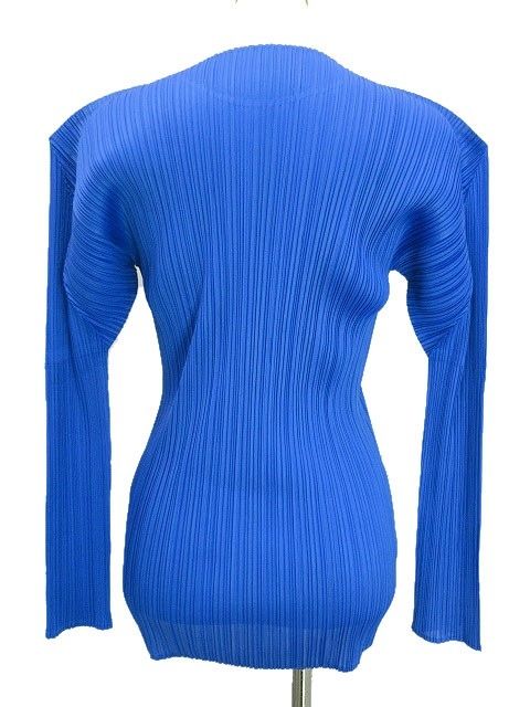 プリーツプリーズ PLEATS PLEASE カットソー ブラウス 長袖 ブルー 青 F 無地 イッセイミヤケ ISSEY MIYAKE