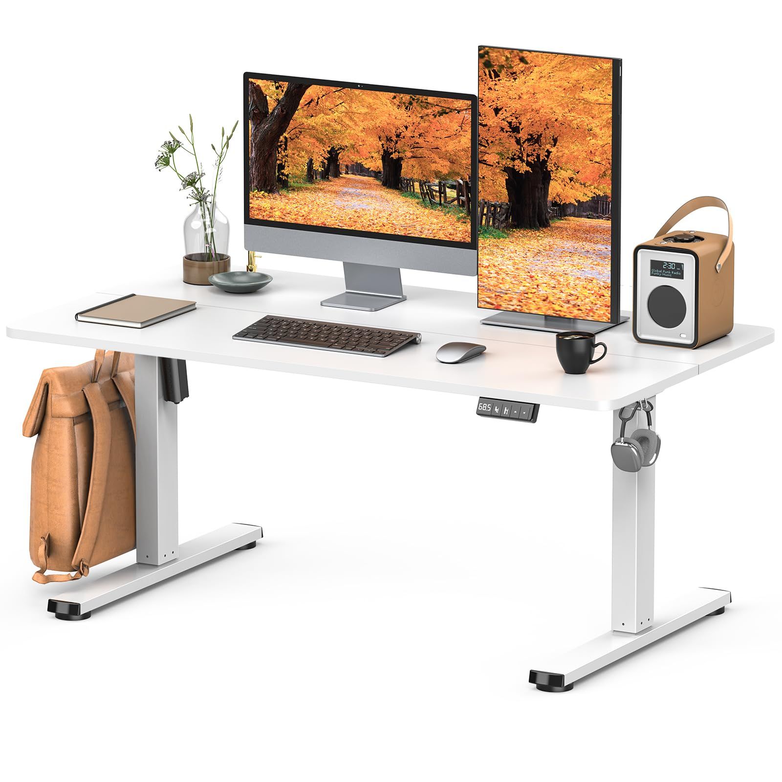 電動 昇降式ローデスク 高さ調整48-75 cm ロータイプ 上下昇降デスク 幅120 x 奥行き60 は 二つのパターンメモリー機能を備えています 静音設計 収納フック付き テーブル ホワイト