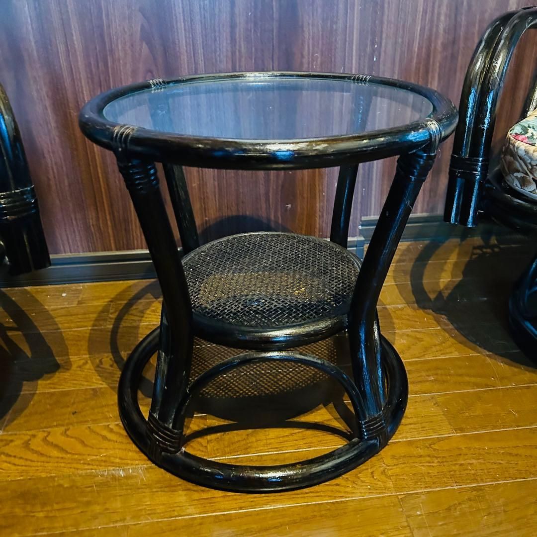 【良品】 ラタン 座椅子 2脚 テーブル 3点セット サイドテーブル ③ 良品】 ラタン 座椅子 2脚 テーブル 3点セット サイドテーブル ④