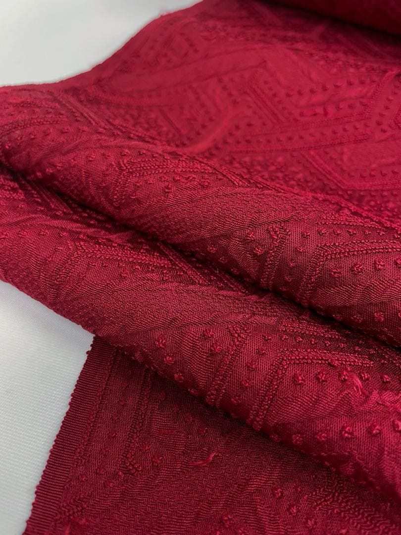  コート地 ふくれ織 紋意匠 朱 緋色 正絹 反物 T 9073 その他 着物反物