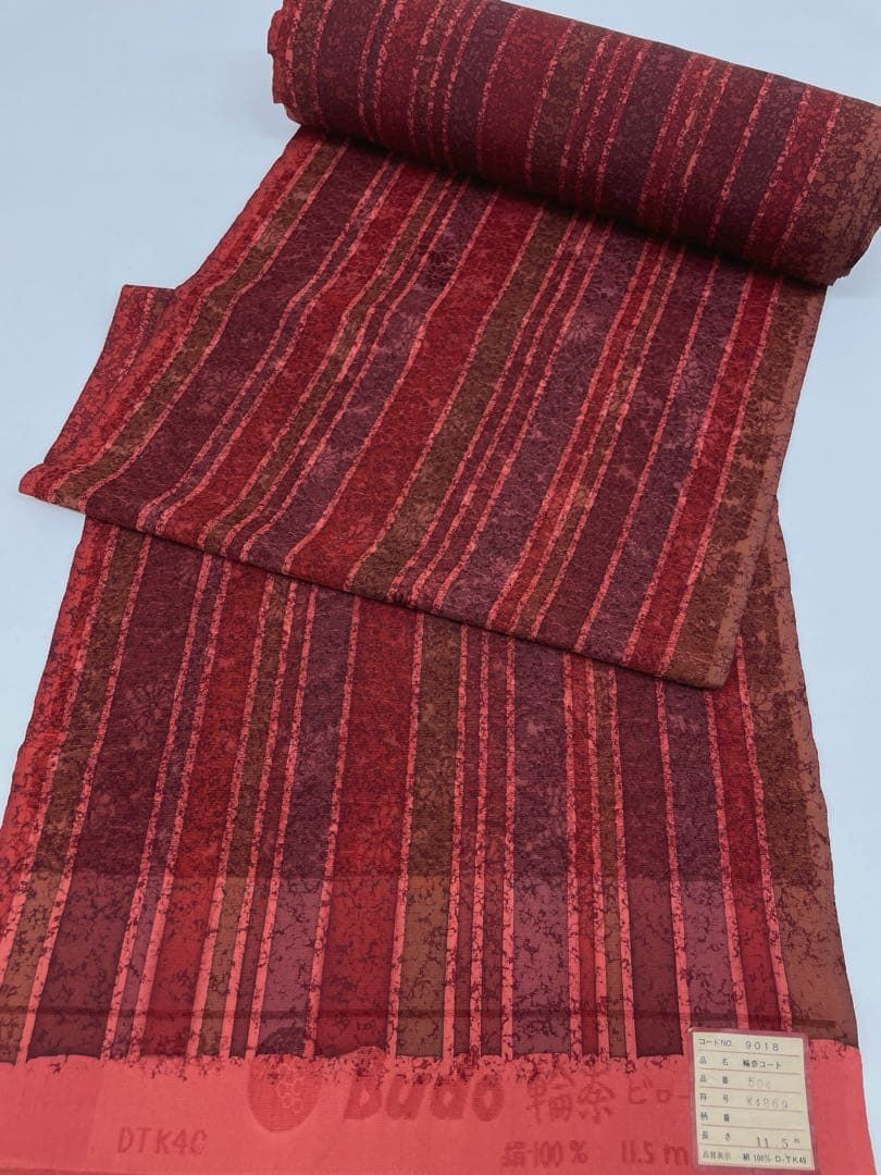 輪奈ビロード ロングコート地 縦縞 正絹 反物 T 9075