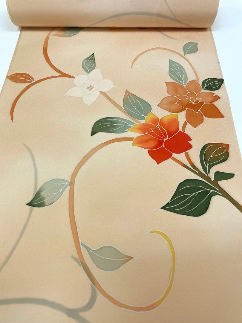 小紋 手描 ヴァニラ色 正絹 反物 T 9076