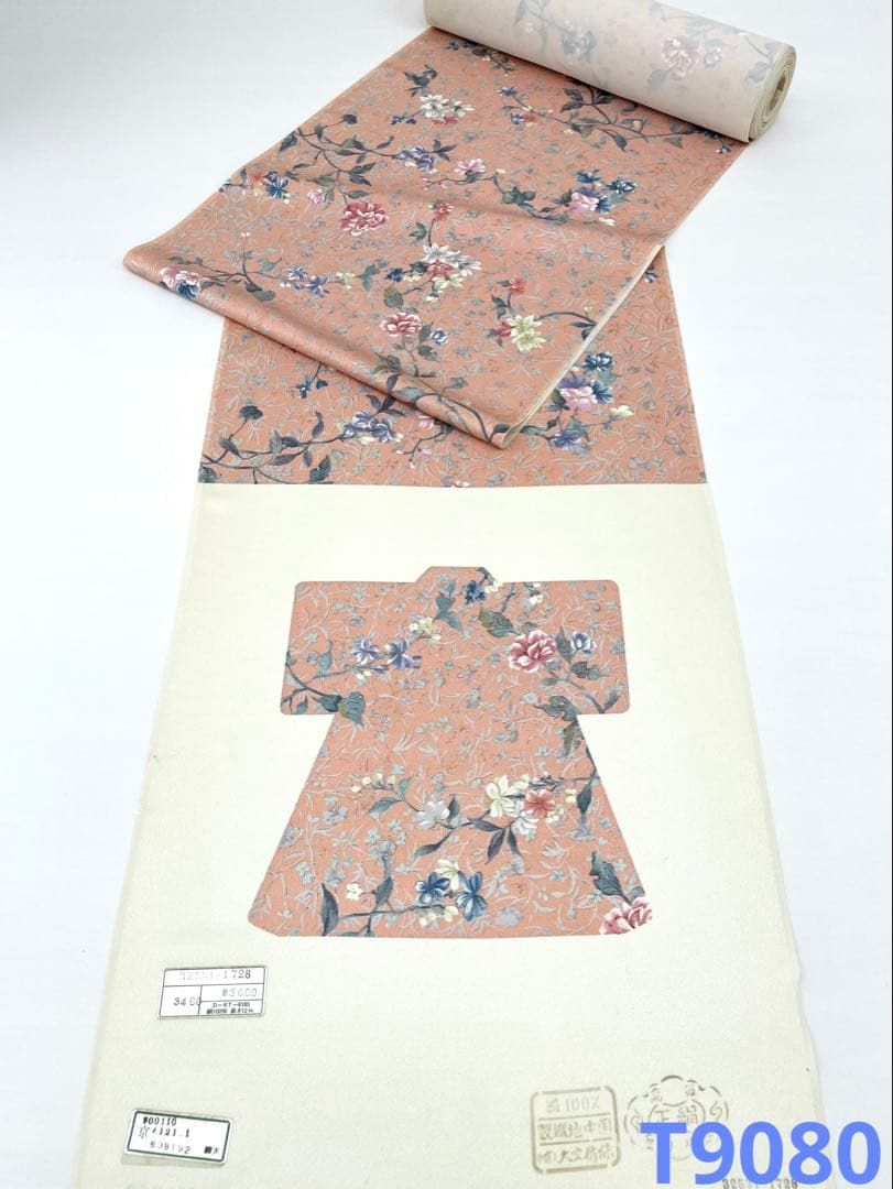 小紋 金彩 全体柄 花々 正絹 反物 T 9080