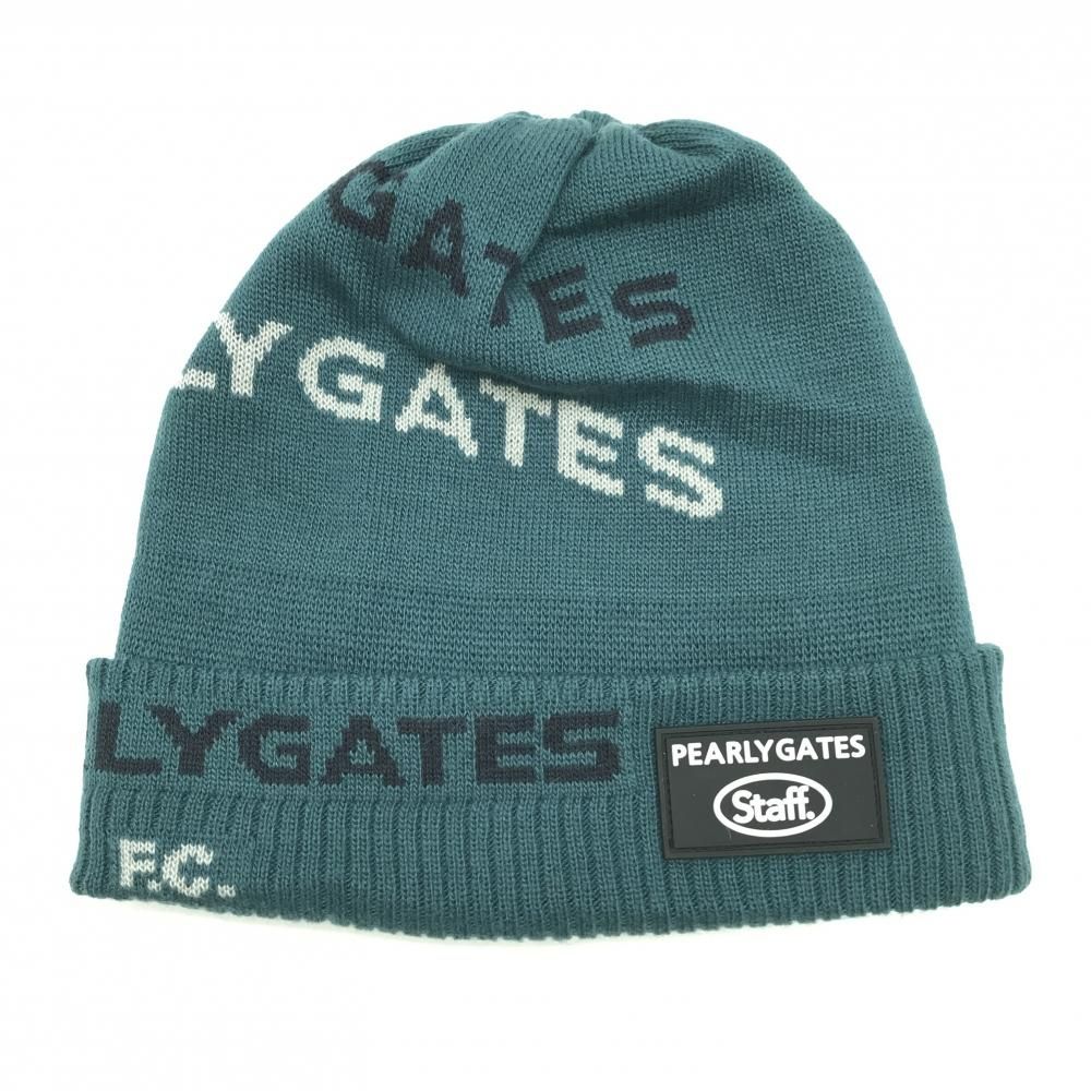 超 パーリーゲイツ ニット帽 ダークグリーン×ネイビー×ライトグレー ニコちゃん FR ゴルフウェア モデル PEARLY GATES