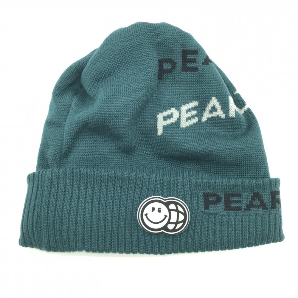 超 パーリーゲイツ ニット帽 ダークグリーン×ネイビー×ライトグレー ニコちゃん FR ゴルフウェア モデル PEARLY GATES