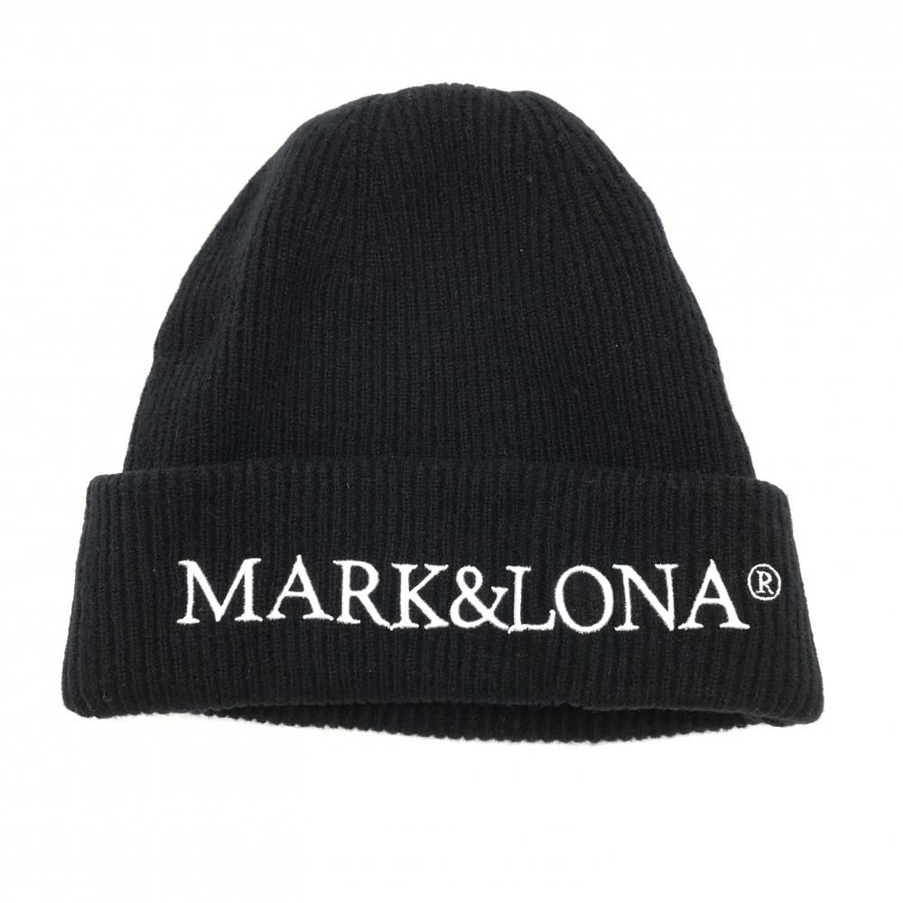 超 マークアンドロナ ニット帽 黒 ×白 スカル ウール混 ゴルフウェア モデル MARK＆LONA