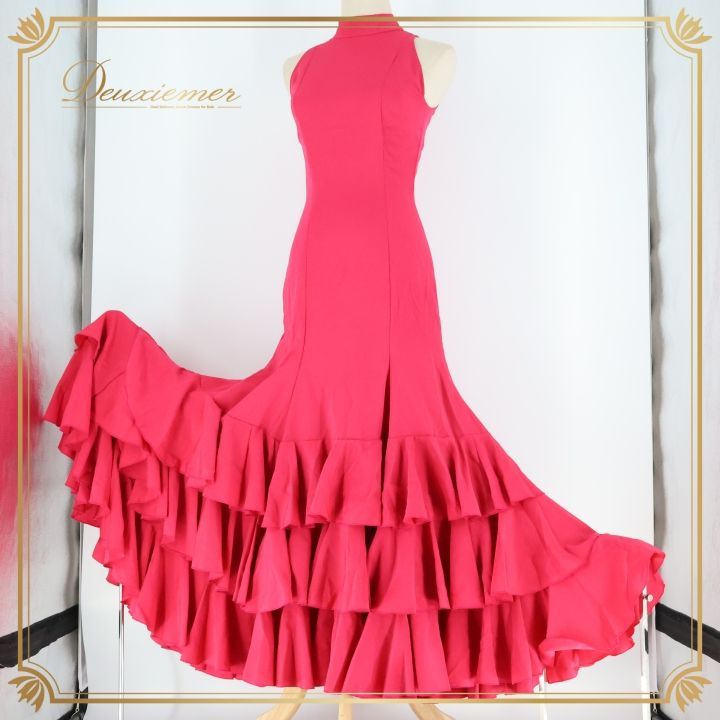 フラメンコ 衣装 ワンピース ドレス ボランテ フリル ピンク系 ダンス パーティ 発表会 無地 細身 ダンス衣装 フラメンコドレス フリルドレス パーティードレス ステージ衣装 カラフル 発表会用 女性用ドレス フォーマル 衣装用 ワンピーススタイル