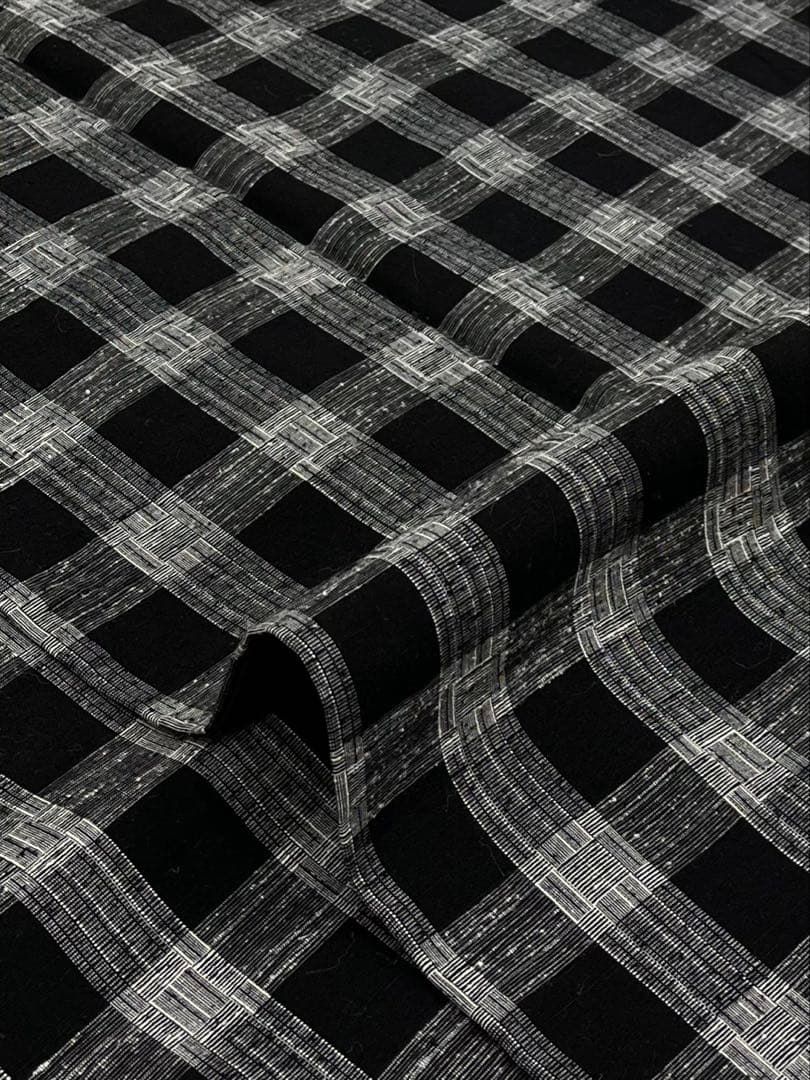 真綿紬 モダン モノトーン 格子模様 A 058