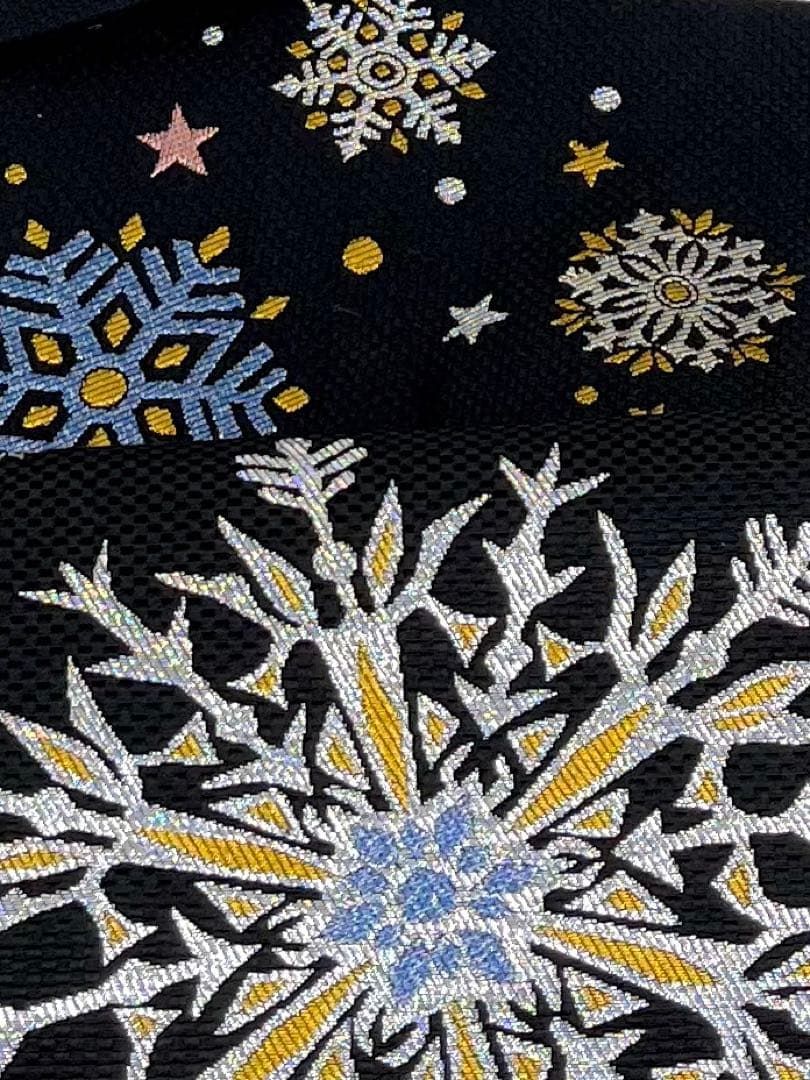 西陣織 辻梅 九寸名古屋帯 クリスマス サンタ 雪の結晶 星 新品未使用