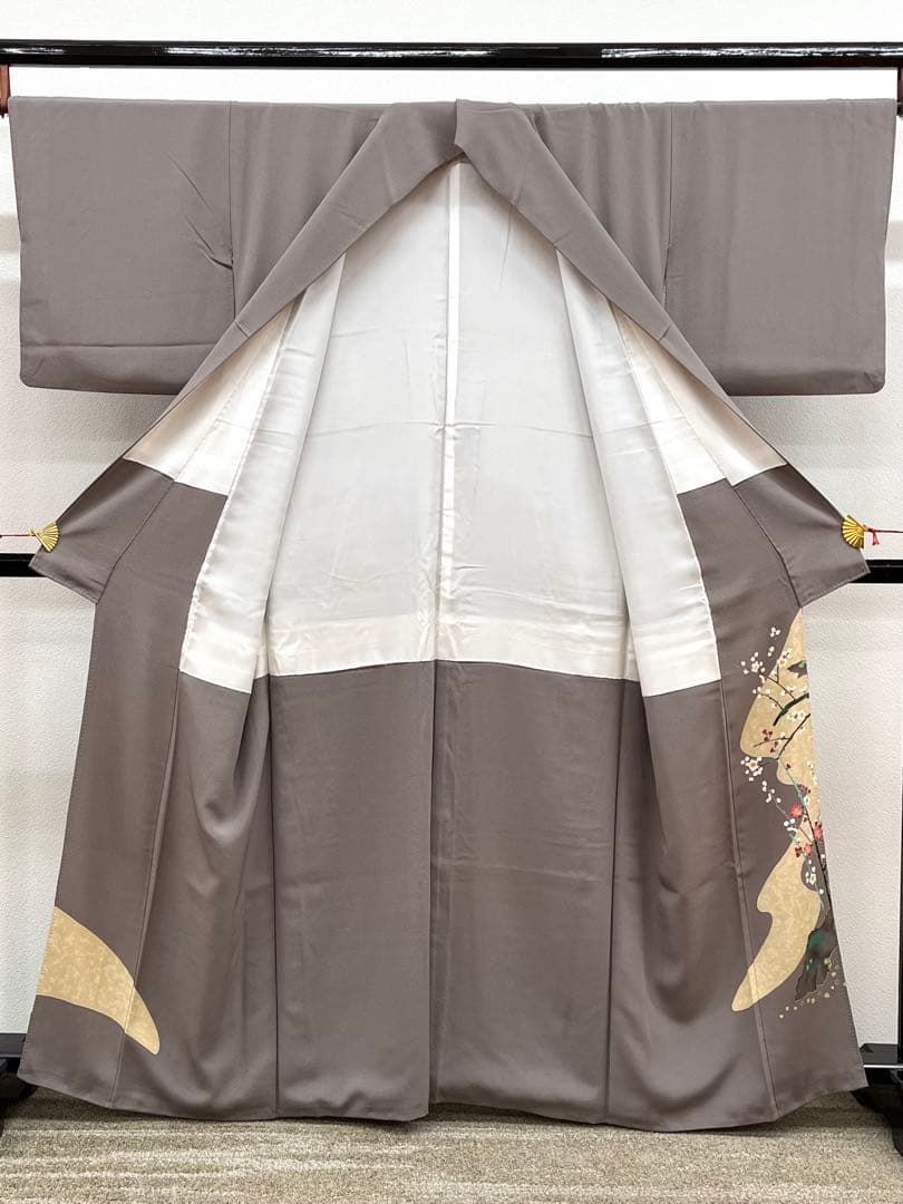  柿本一郎 本加賀友禅 落款入 色留袖 一つ紋 紅白梅 流水 正絹 A 057 色留袖 着物