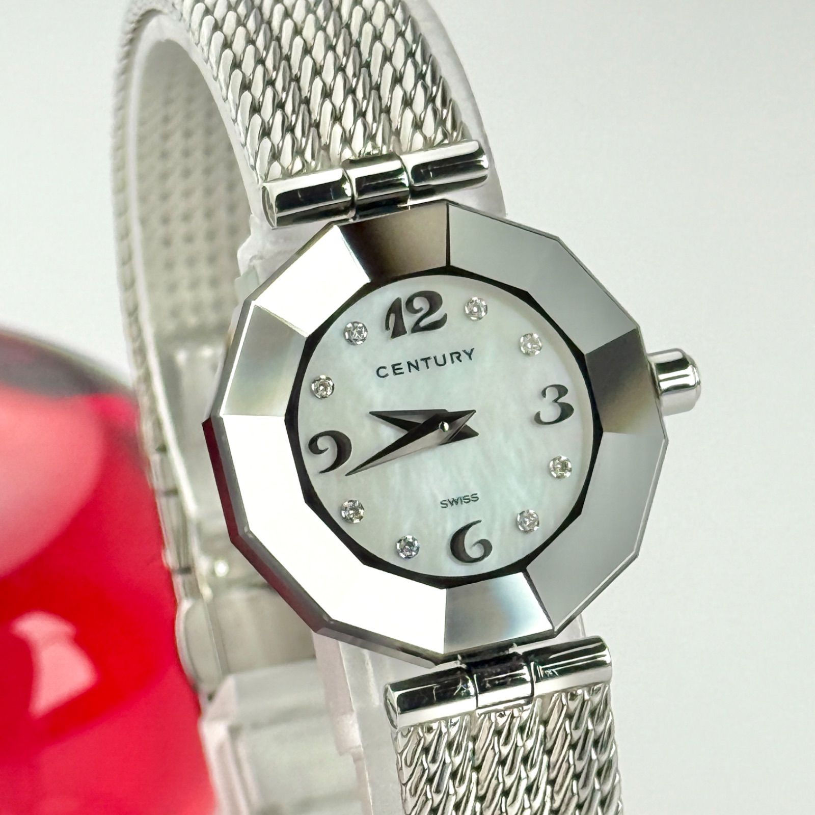 美品】センチュリー タイムジェム 8Pダイヤ シェル 新品電池 784