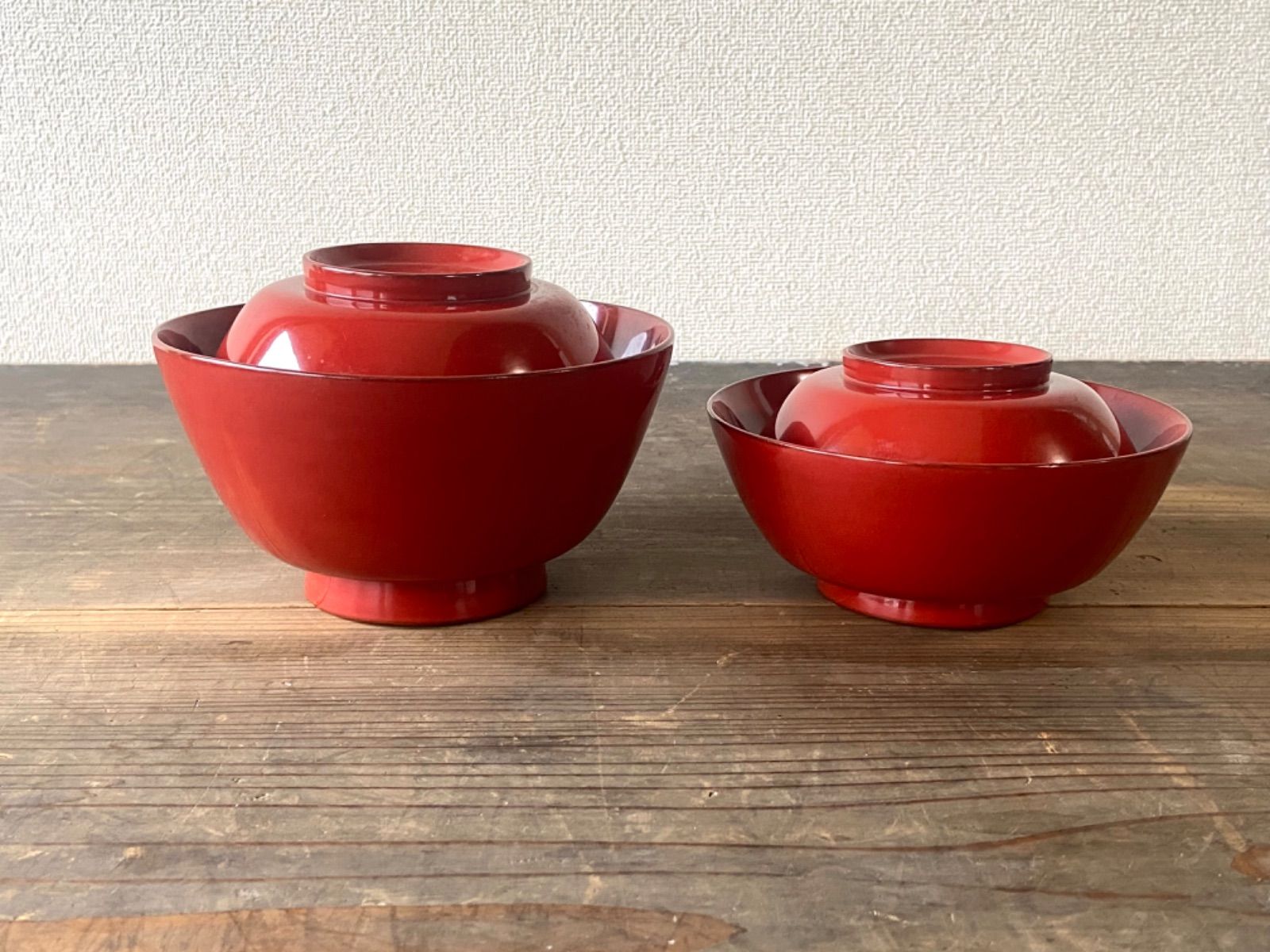 能登蔵出し 輪島塗 朱漆 入れ子椀 2客セット /朱塗 漆器椀 四つ椀