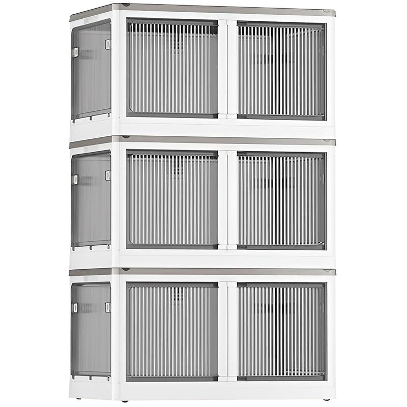 X XUNTAO 収納ボックス 折りたたみ 蓋付き 積み重ね 全方向から取り出せる 両開き扉 セット 収納ケース 衣類 布団 小物 収納 折り畳み コンテナ ボックス 大型 プラスチック キャスター付き おしゃれ 防塵 防カビ 防湿 無臭 半透明 厚み 1