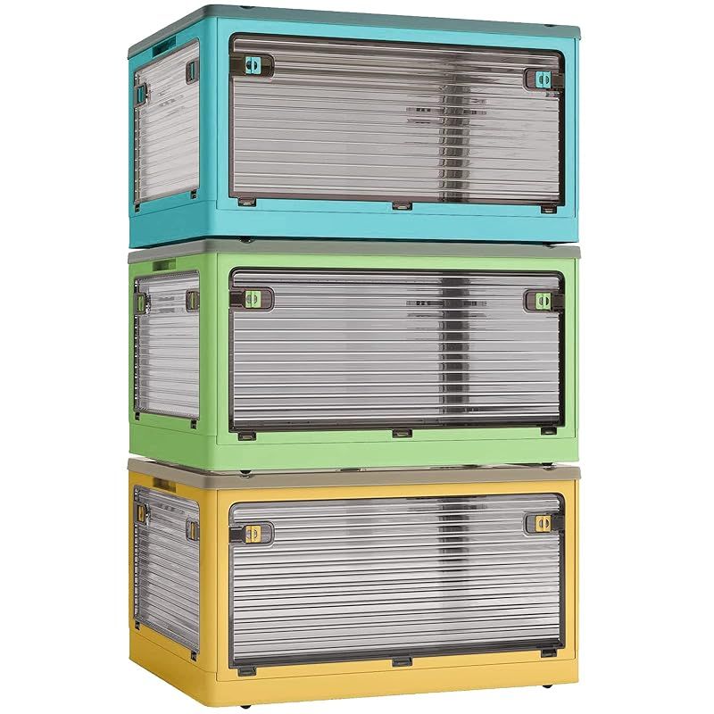 X XUNTAO 収納ボックス 折りたたみ 蓋付き 積み重ね 全方向から取り出せる 3個セット 収納ケース 衣類 布団 小物 収納 折り畳み コンテナ ボックス 大型 プラスチック キャスター付き おしゃれ 防塵 防カビ 防湿 無臭 半透明 厚み 0