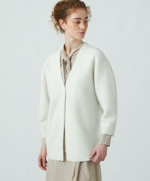 752t TOMORROWLAND Ballsey トゥモローランド ボールジィ ダブルフェイスフォックス Vネックカーディガン S ベージュ