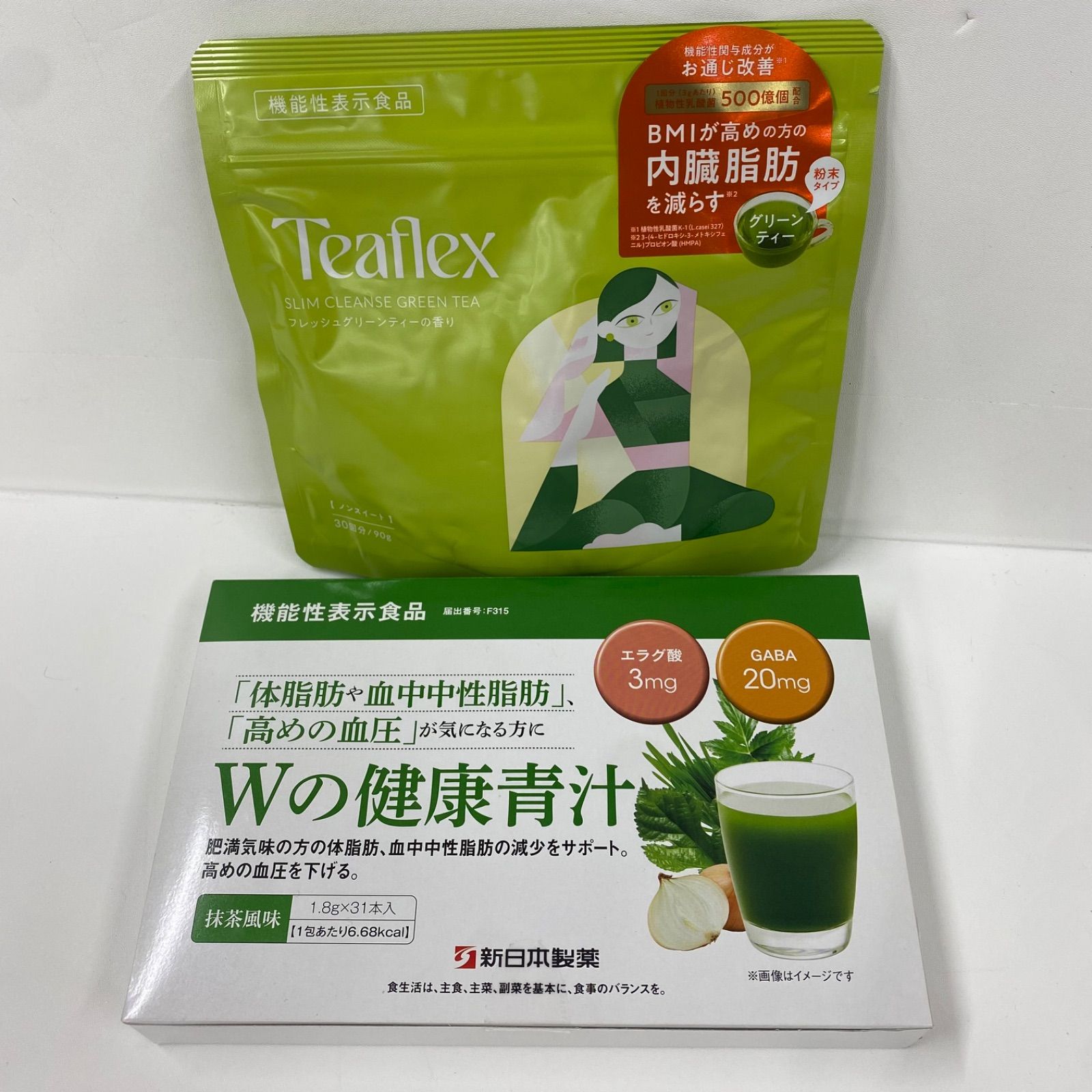 A7245 K Teaflex ティーフレックス 90g、Wの健康青汁 31本 計2点セット 