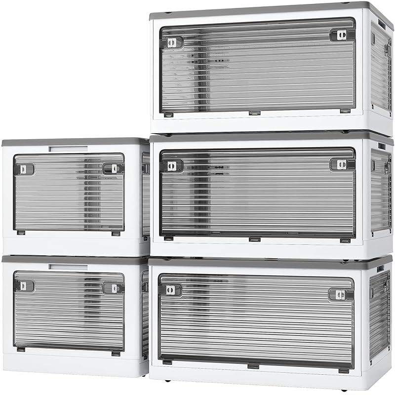 X XUNTAO 収納ボックス 折りたたみ 蓋付き 積み重ね 全方向から取り出せる 収納ケース 衣類 布団 小物 収納 折り畳み コンテナ ボックス 大型 プラスチック キャスター付き おしゃれ 防塵 防カビ 防湿 無臭 半透明 厚み 強い耐荷重 大容量 0