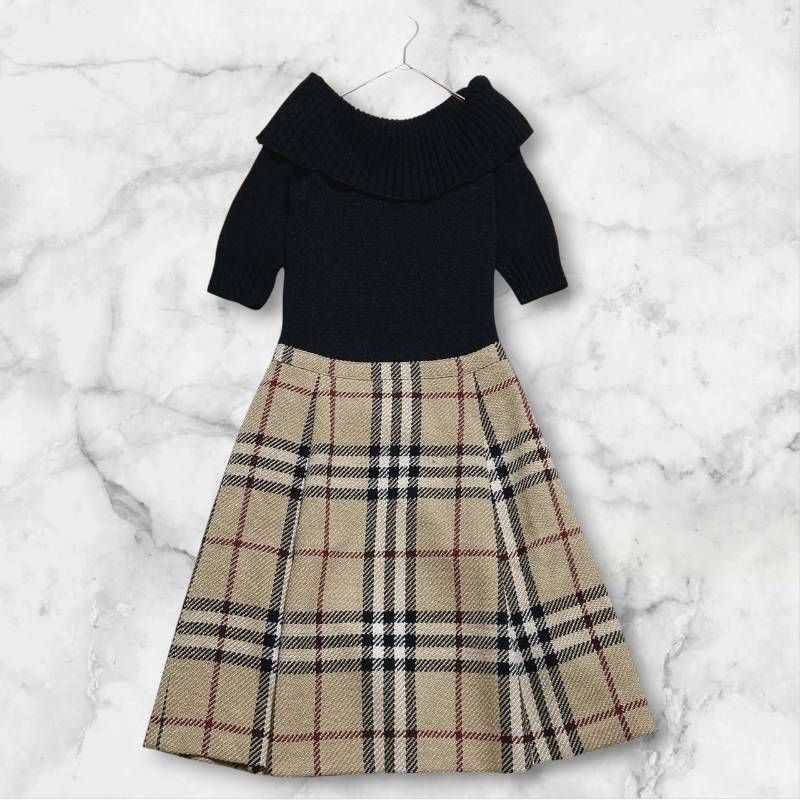 BURBERRY BLUE LABEL バーバリーブルーレーベル ドッキングワンピース ニット ノバチェック レディース サイズ38