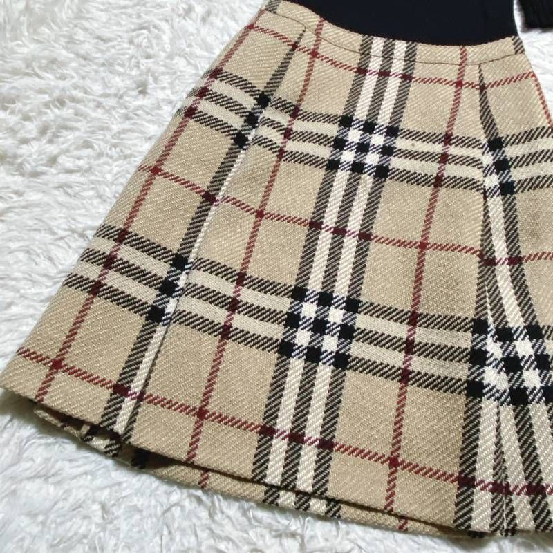  BLUE LABEL バーバリーブルーレーベル ドッキングワンピース ニット ノバチェック レディース サイズ38 長袖 七分袖 ニットワンピース