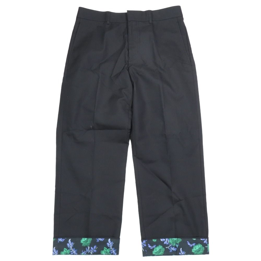 22SS DIOR ディオール ヘム フローラル 花柄 スラックス テーパード パンツ ローズ Hem Floral Design Cotton Pants 48 黒 メンズ 古着