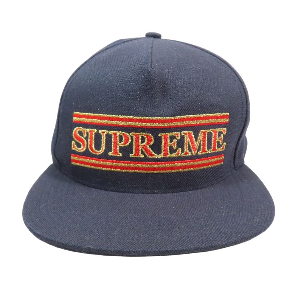 16AW Supreme シュプリーム Stripes 5-Panel キャップ 野球帽 ロゴ 刺繍 5パネル 帽子 アメリカ製 ネイビー メンズ レディース 古着