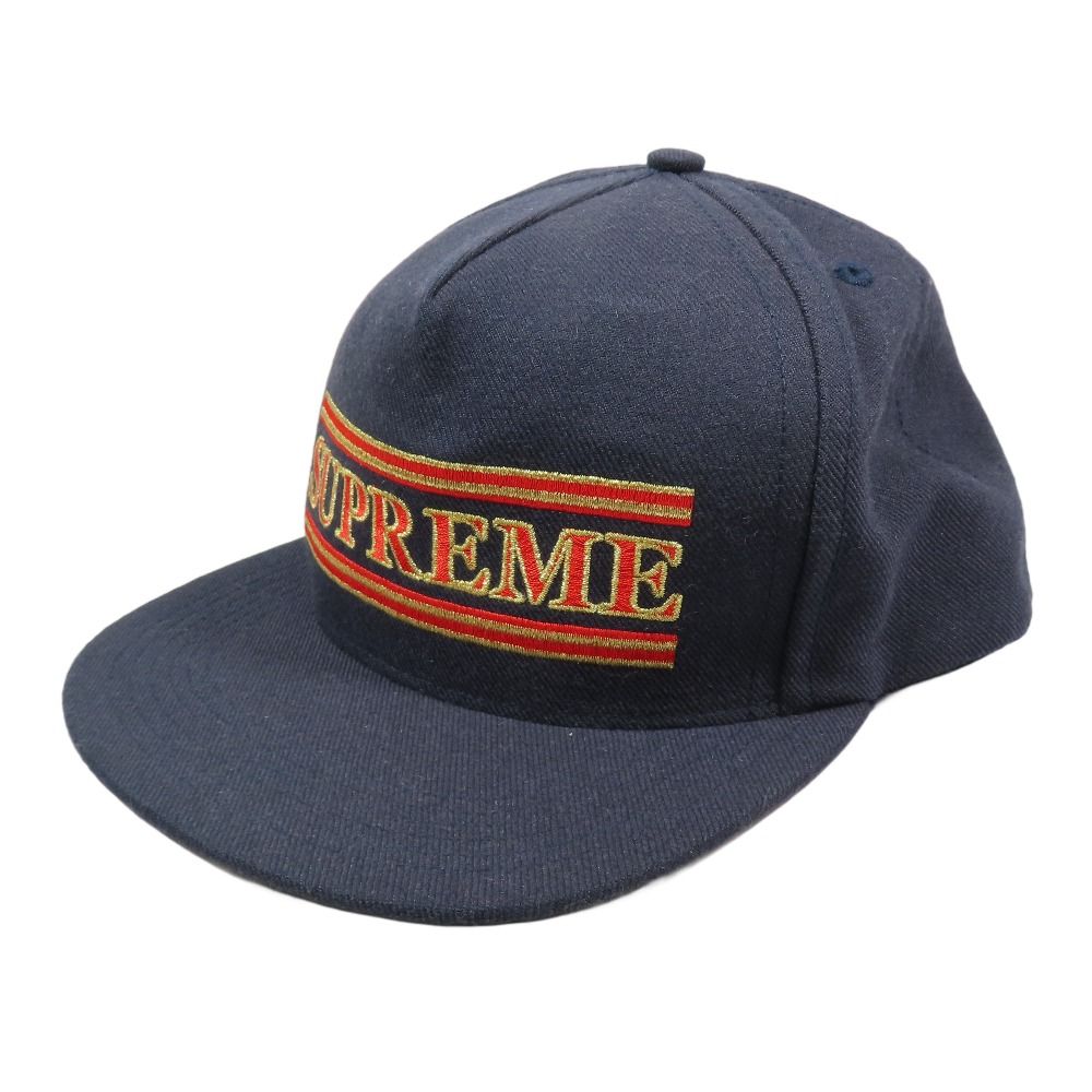 16 AW Supreme シュプリーム Stripes 5-Panel キャップ 野球帽 ロゴ 刺繍 5パネル 帽子 アメリカ製 ネイビー メンズ レディース 古着