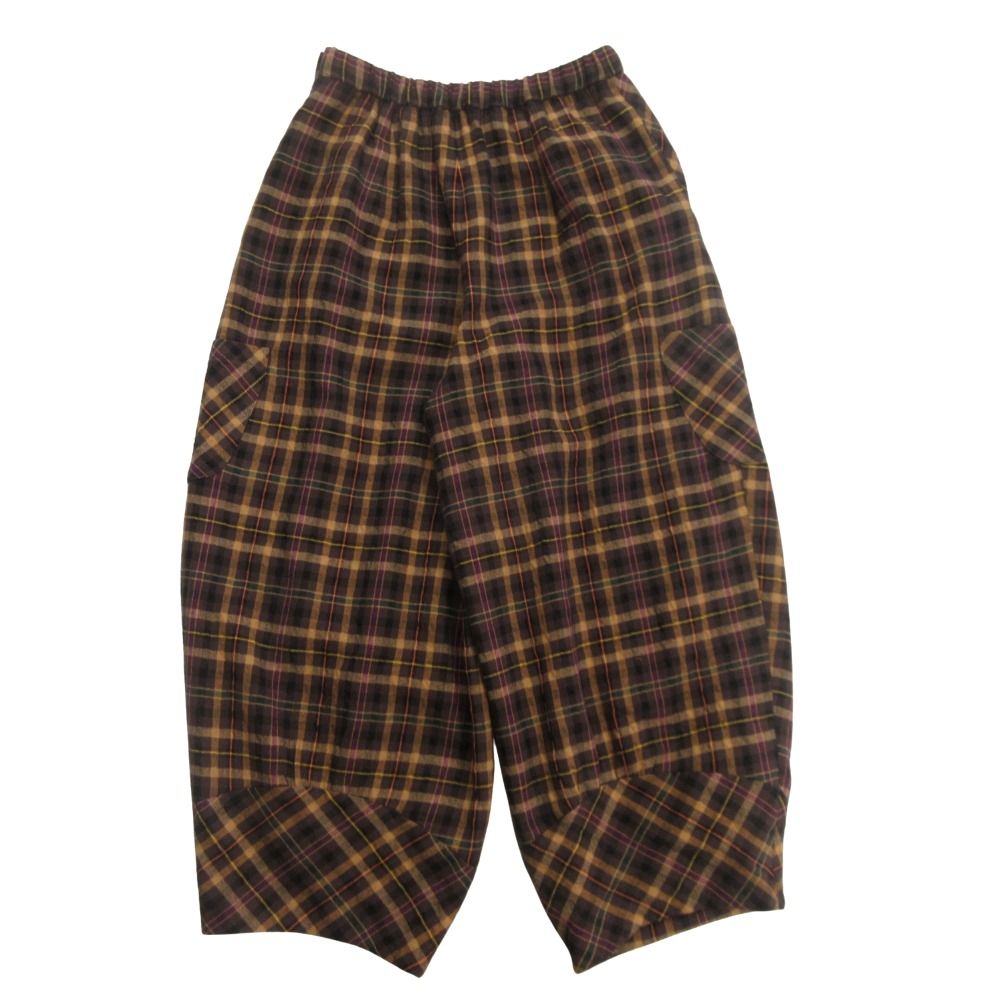 慈雨 ジウ センソユニコ チェック バルーン カーゴ パンツ スラックス イージー ウール サルエル ワイド 40 茶 ブラウン×マルチ レディース 古着