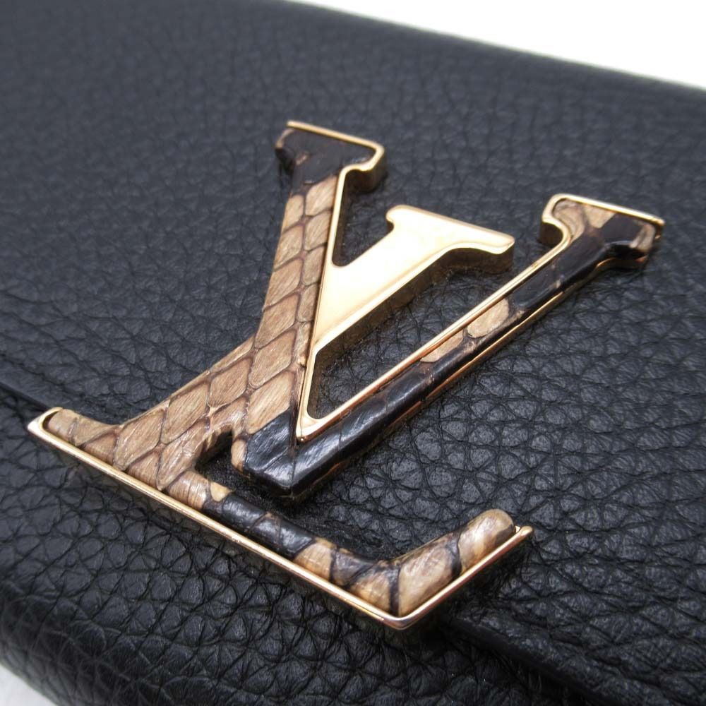  2019年製 LOUIS VUITTON ルイヴィトン N 90129 トリヨン ポルトフォイユカプシーヌ 長財布 ウォレット パイソンロゴ 黒 メンズ レディース 古着 長財布 小物