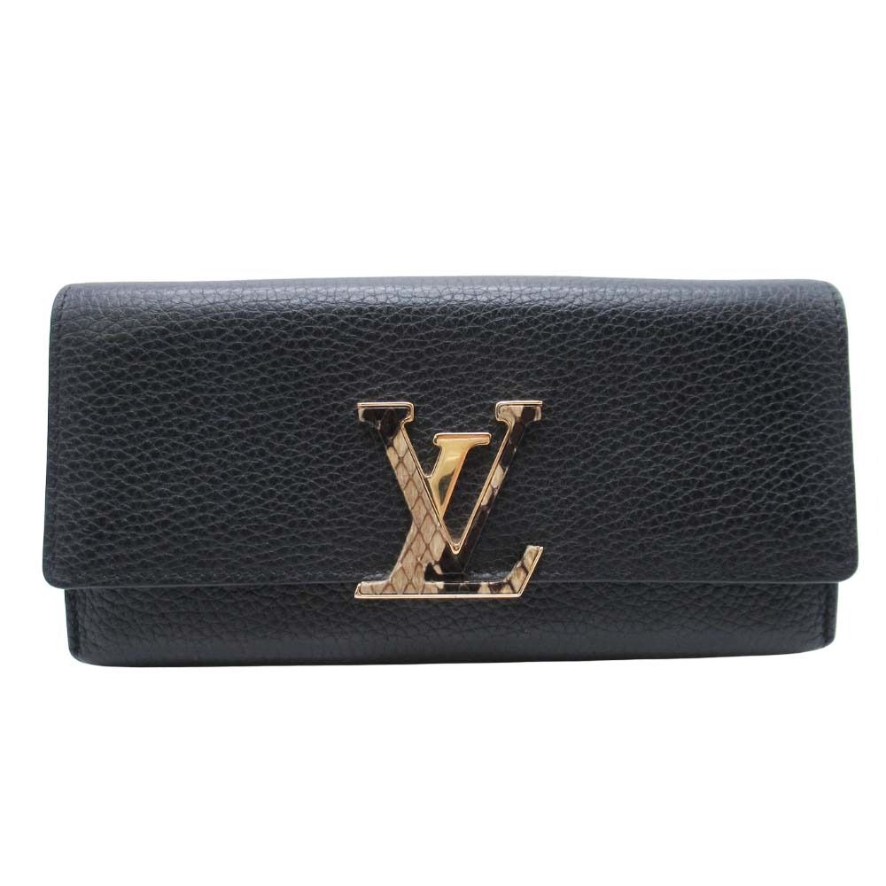 2019年製 LOUIS VUITTON ルイヴィトン N90129 トリヨン ポルトフォイユカプシーヌ 長財布 ウォレット パイソンロゴ 黒 メンズ レディース 古着