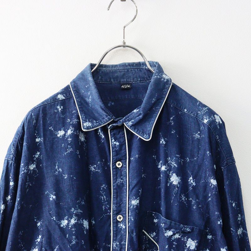  45 R rpm フォーティファイブアール 小花プリント908ビッググーグーシャツ 5 インディゴ ネイビー ブラウス 抜染 長袖 シャツ ブラウス