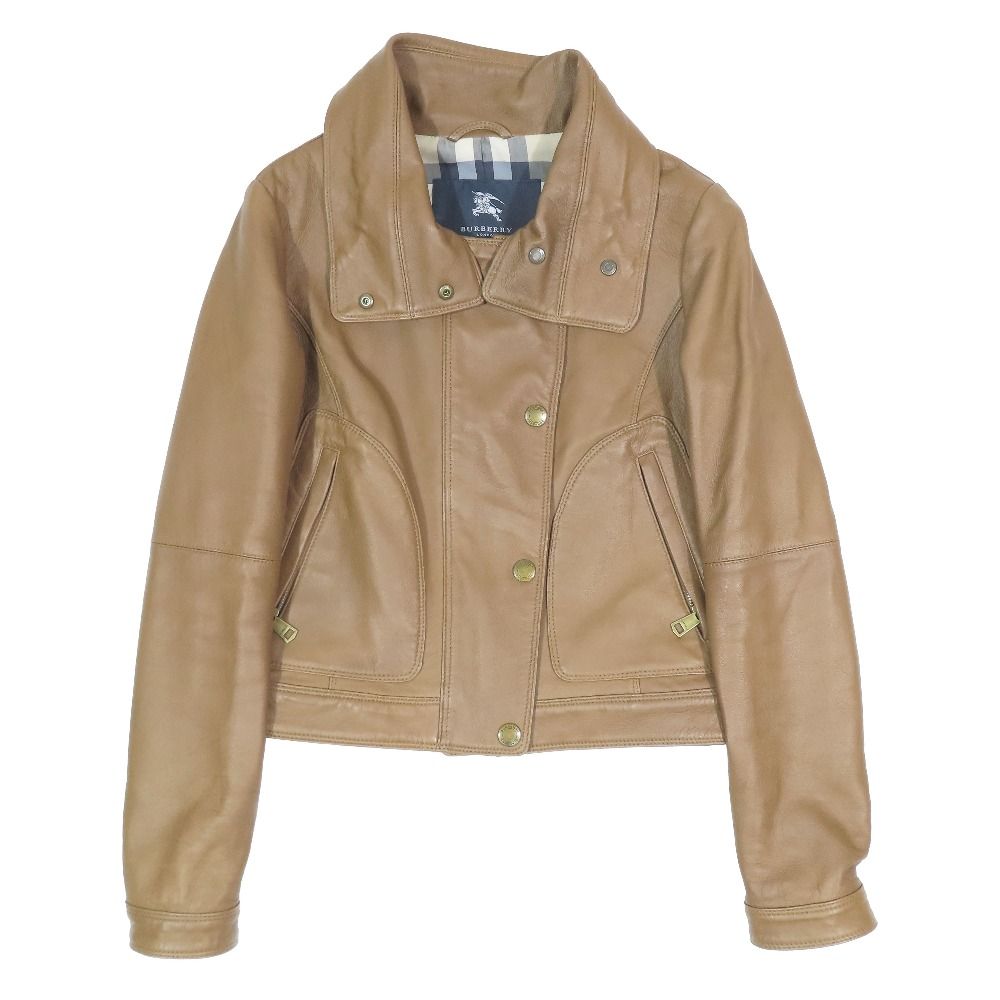 BURBERRY バーバリー レザージャケット ライダースジャケット シングル ジップアップ 裏地ノバチェック アウター ブラウン 38 レディース 古着