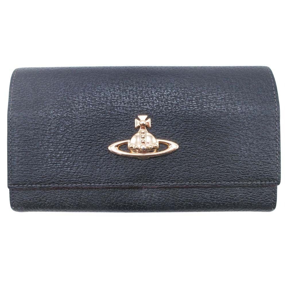 Vivienne Westwood ヴィヴィアンウエストウッド EXECUTIVE 長財布 ロングウォレット オーブ 内がま口 二つ折り 黒 レディース 古着