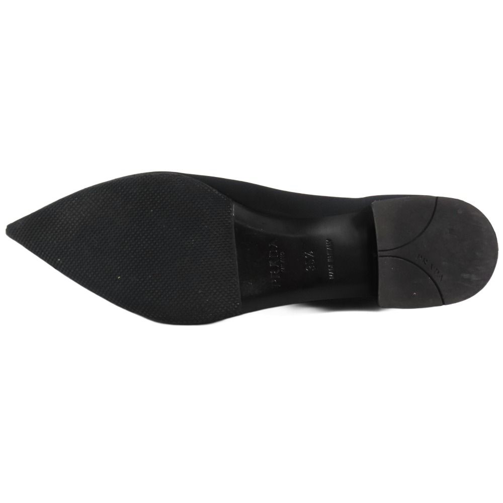  PRADA プラダ フラットシューズ パンプス ポインテッドトゥ リボン ロゴ金具 35.5 黒 ブラック レディース 古着 ハイヒール パンプス パンプス