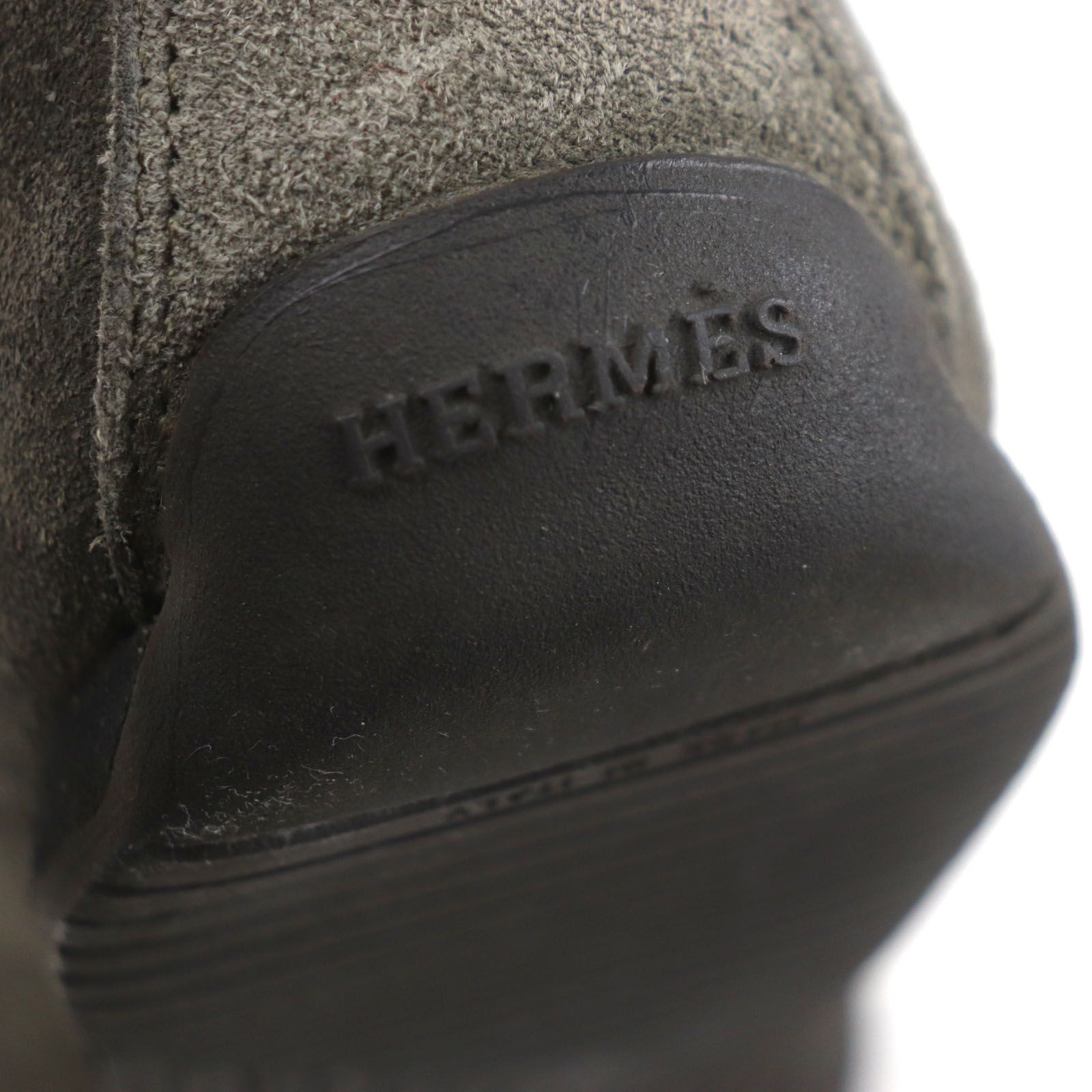 美品▼HERMES エルメス スウェードレザー Uチップ レースアップ チャッカブーツ アンクルブーツ カーキグレー 40 イタリア製 メンズ 美品▽HERMES エルメス スウェードレザー Uチップ レースアップ