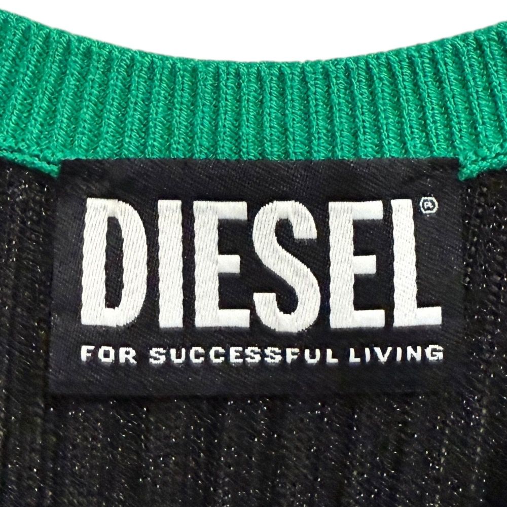  DIESEL ディーゼル ラメ ロング丈 リブニット キャミソールワンピース S ブラック レディース 古着 ノースリーブ その他